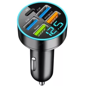 USB töltő 4USB + USB-C voltmérős M57  Autolife  