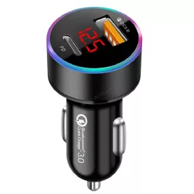 USB töltő USB/type C + voltmérő töltő M27  Autolife