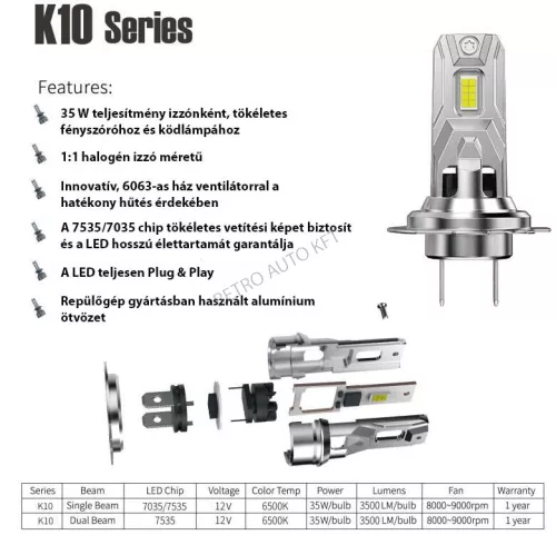 H7 led 12V 40W 4000lm Canbus párban Plug & Play Autolife Off Road