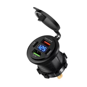   USB töltő aljzat beépíthető 2 USB/ 2 type-c  voltmérővel 12-24v